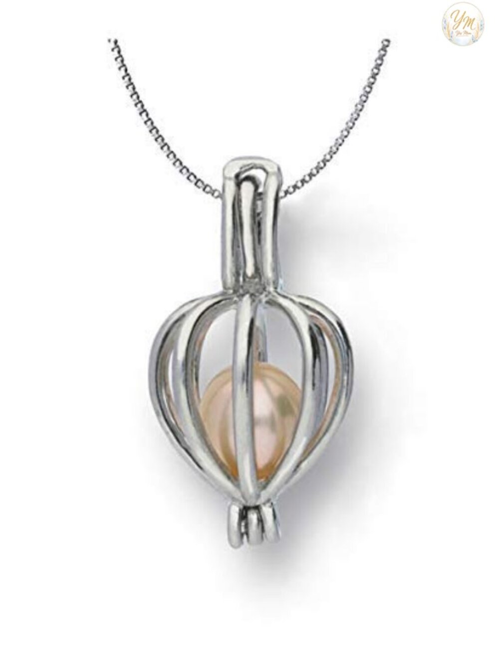 Heart Cage Freshwater Cultured Pearl Necklace Stainless Steel Dainty Pendant